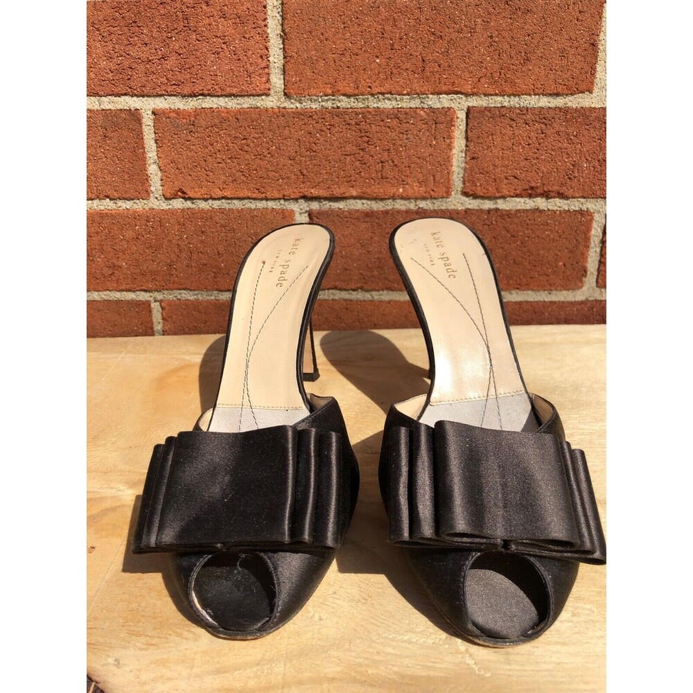 KATE SPADE Women Brown  satin upper  Fabric Slip On Mules Med Heels size US 7 B